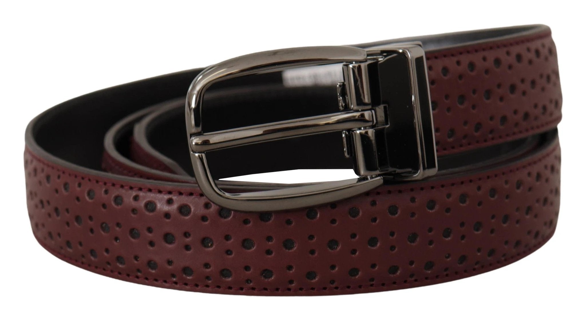 Dolce & Gabbana Brown Perforated Leather Metal Buckle Belt by Dolce & Gabbana