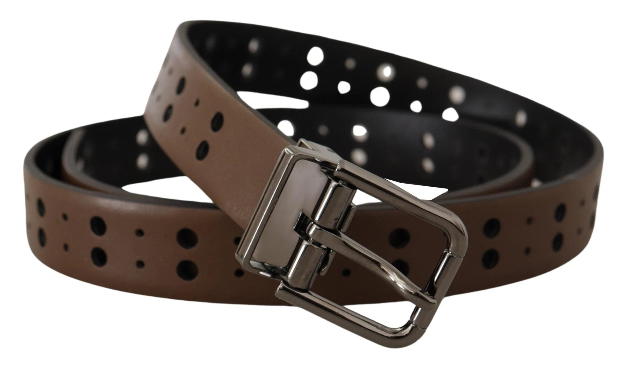 Dolce & Gabbana Dark Brown Perforated Leather Metal Belt by Dolce & Gabbana