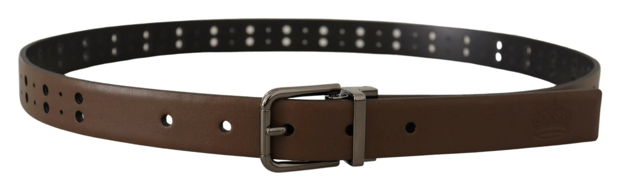 Dolce & Gabbana Dark Brown Perforated Leather Metal Belt by Dolce & Gabbana