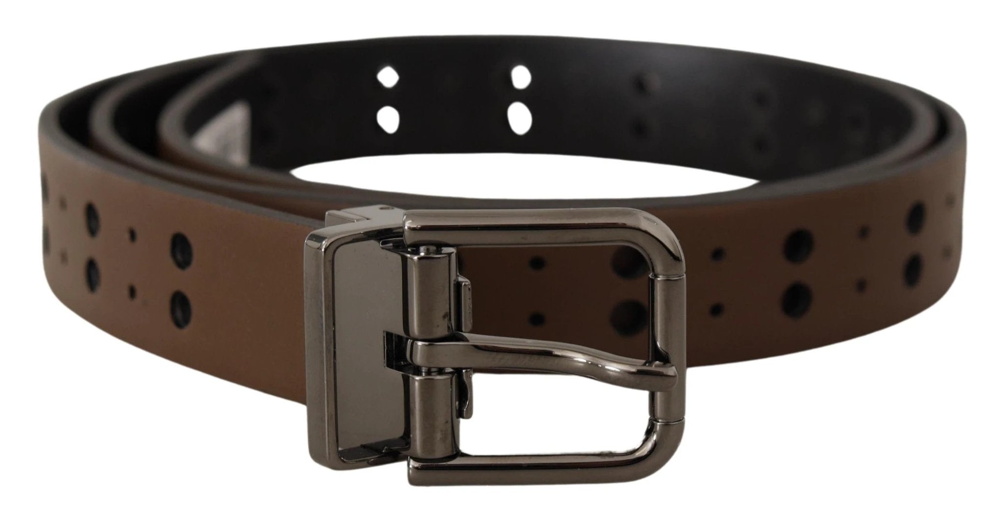 Dolce & Gabbana Dark Brown Perforated Leather Metal Belt by Dolce & Gabbana