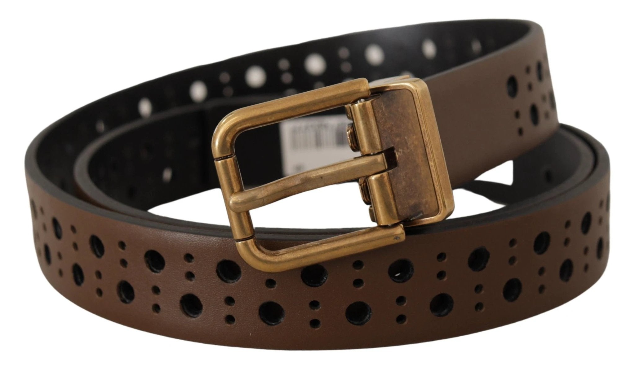 Dolce & Gabbana Brown Leather Perforated Crown Belt by Dolce & Gabbana