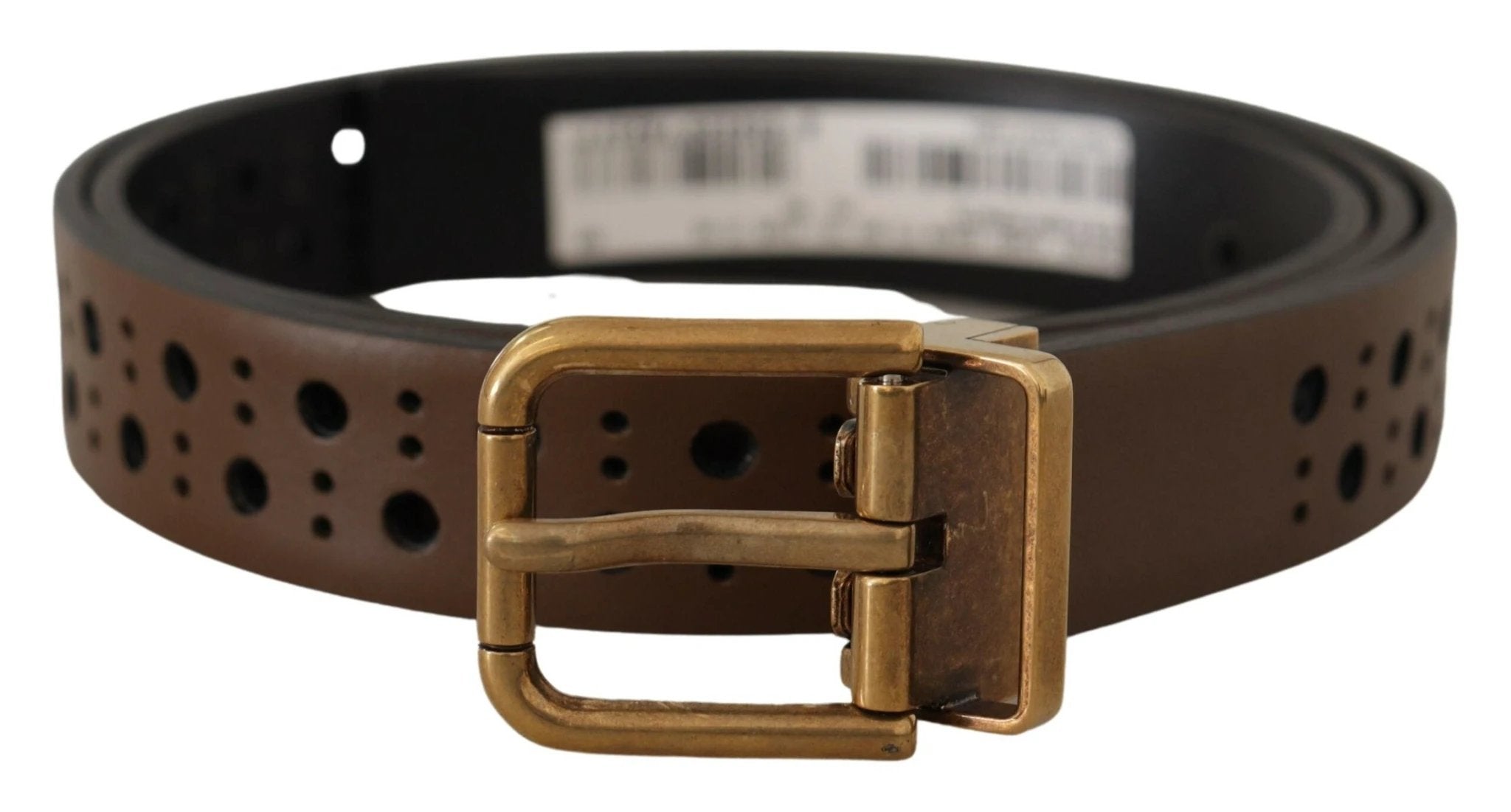 Dolce & Gabbana Brown Leather Perforated Crown Belt by Dolce & Gabbana