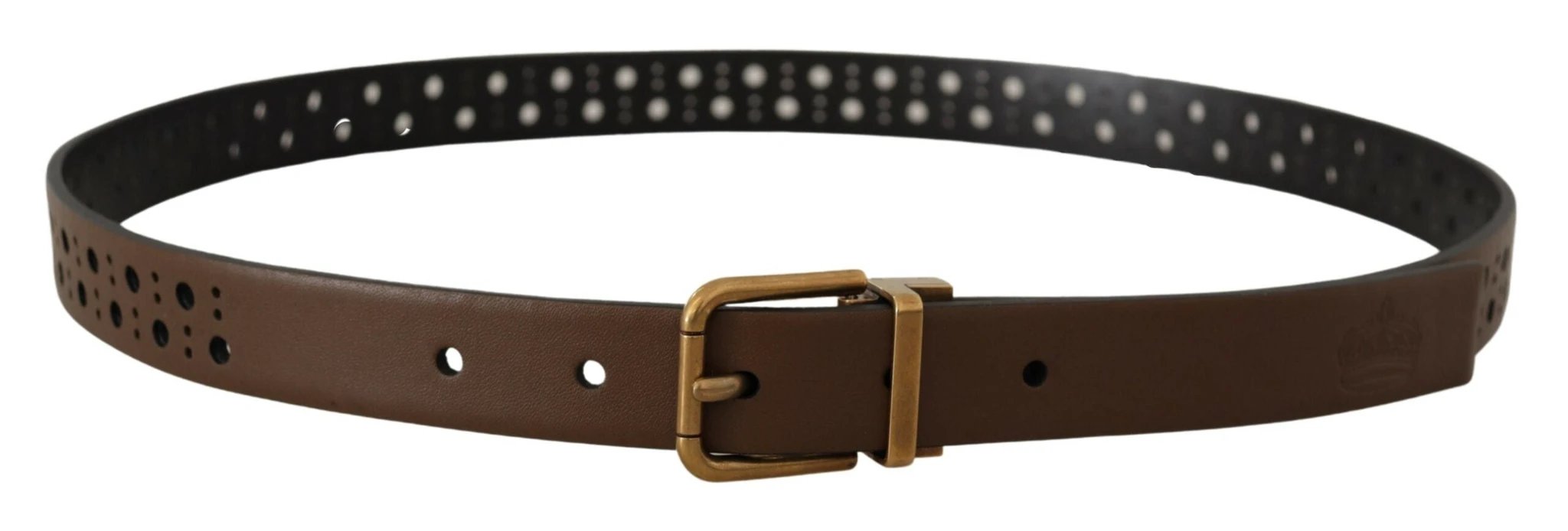 Dolce & Gabbana Brown Leather Perforated Crown Belt by Dolce & Gabbana