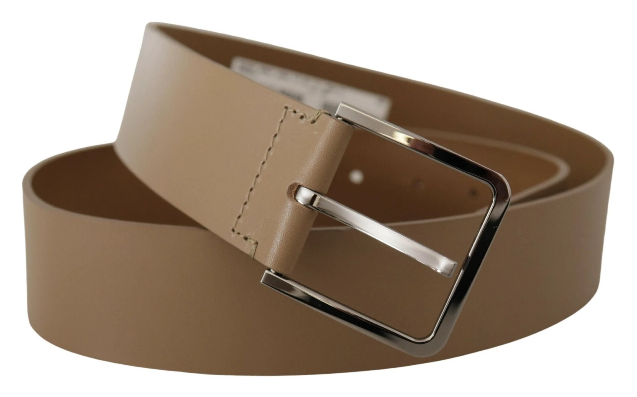 Dolce & Gabbana Beige Calf Leather Wide Silver Metal Belt by Dolce & Gabbana