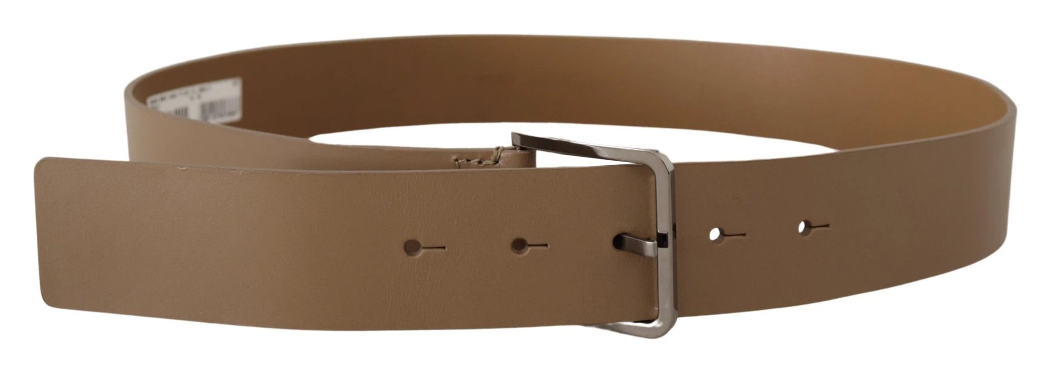 Dolce & Gabbana Beige Calf Leather Wide Silver Metal Belt by Dolce & Gabbana