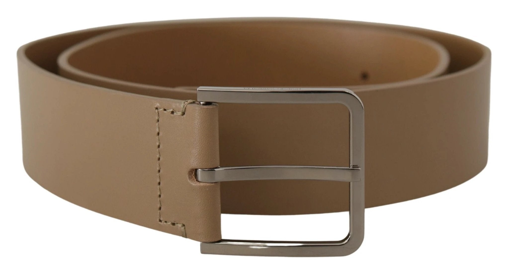 Dolce & Gabbana Beige Calf Leather Wide Silver Metal Belt by Dolce & Gabbana