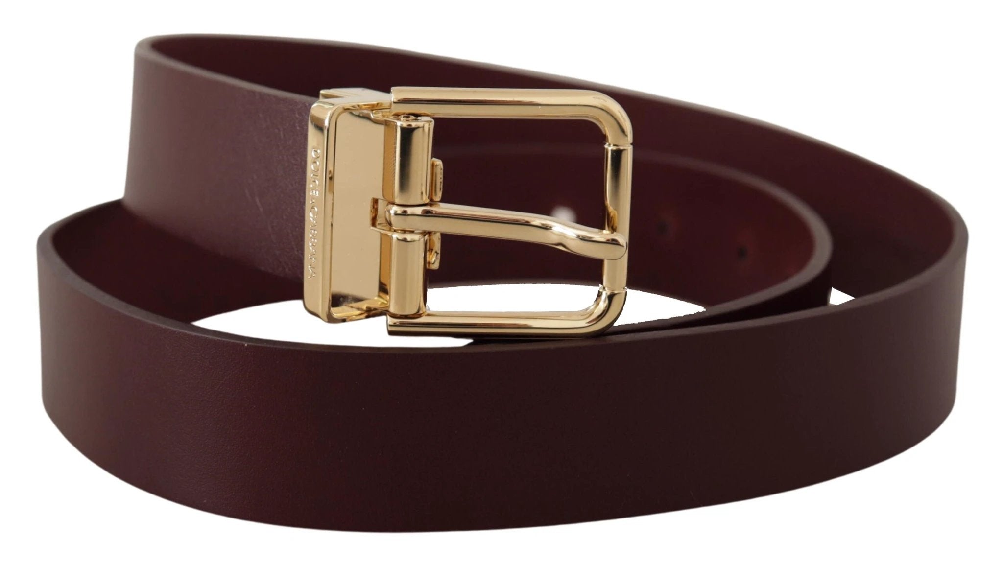 Dolce & Gabbana Maroon Vitello Leather Gold Metal Buckle Belt by Dolce & Gabbana
