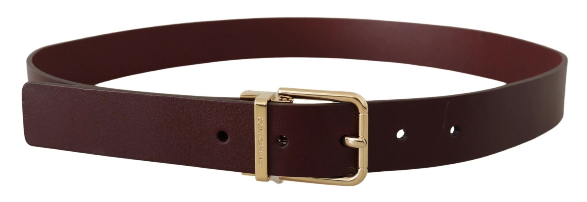 Dolce & Gabbana Maroon Vitello Leather Gold Metal Buckle Belt by Dolce & Gabbana