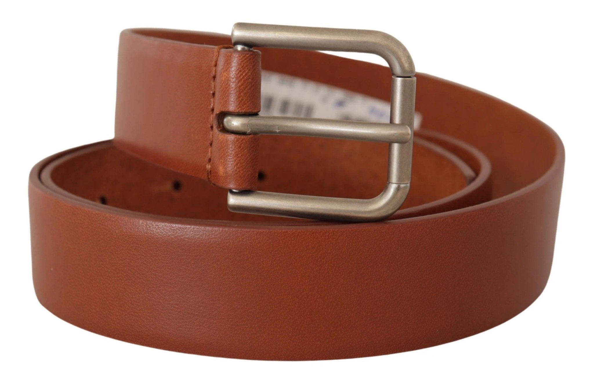 Dolce & Gabbana Brown Calf Leather Silver Tone Metal Buckle Belt by Dolce & Gabbana