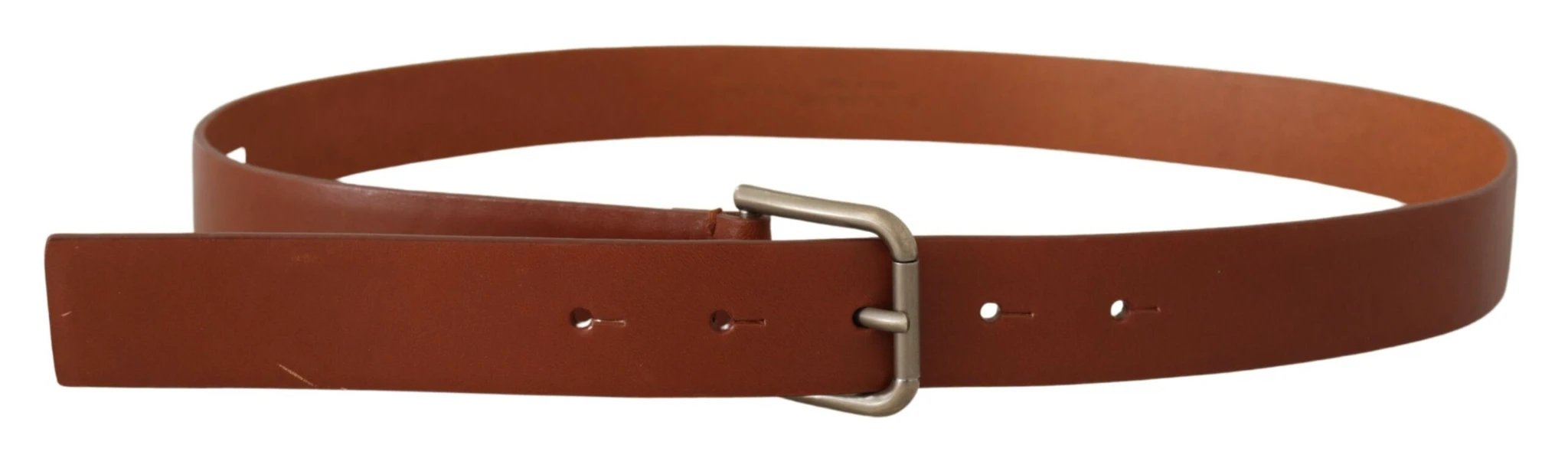 Dolce & Gabbana Brown Calf Leather Silver Tone Metal Buckle Belt by Dolce & Gabbana