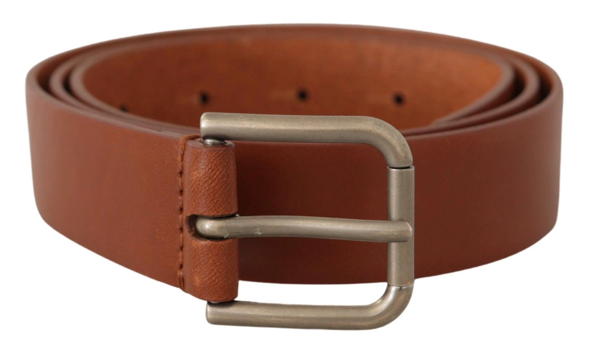 Dolce & Gabbana Brown Calf Leather Silver Tone Metal Buckle Belt by Dolce & Gabbana