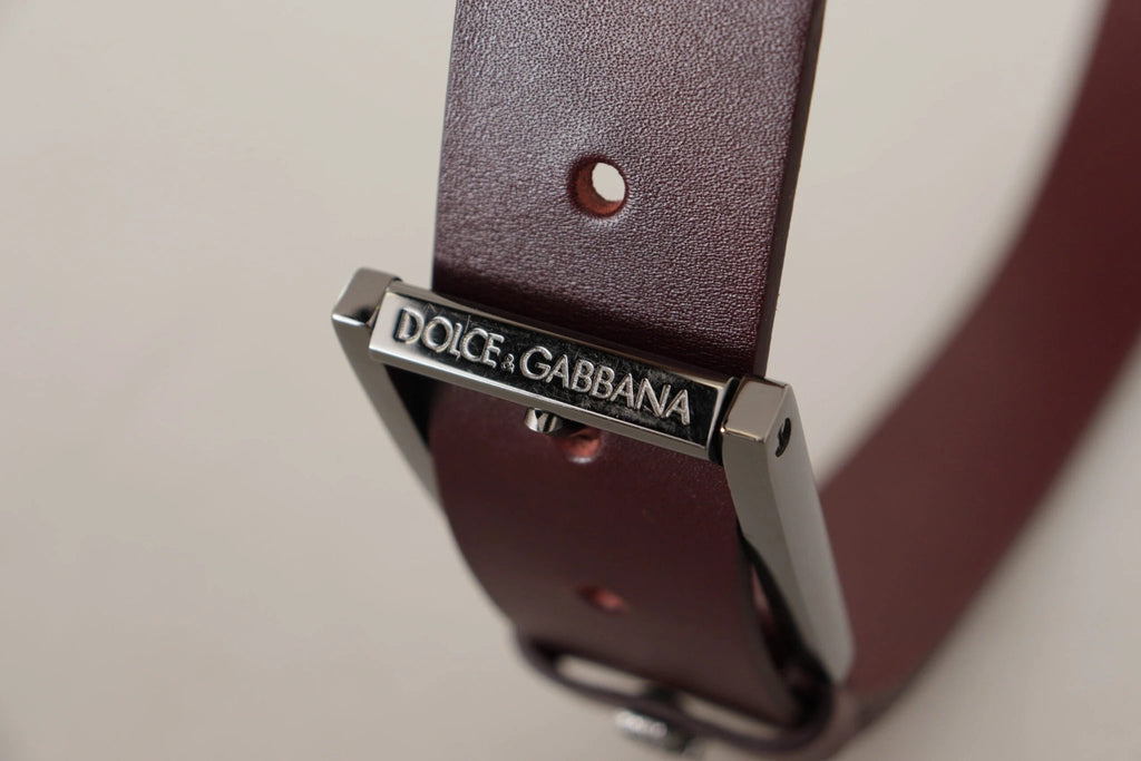 Dolce & Gabbana Brown Leather Silver Metal Crown Buckle Belt by Dolce & Gabbana