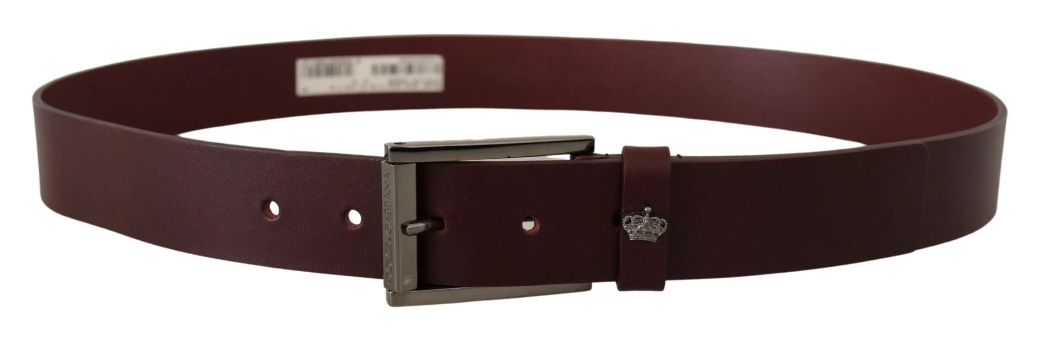 Dolce & Gabbana Brown Leather Silver Metal Crown Buckle Belt by Dolce & Gabbana