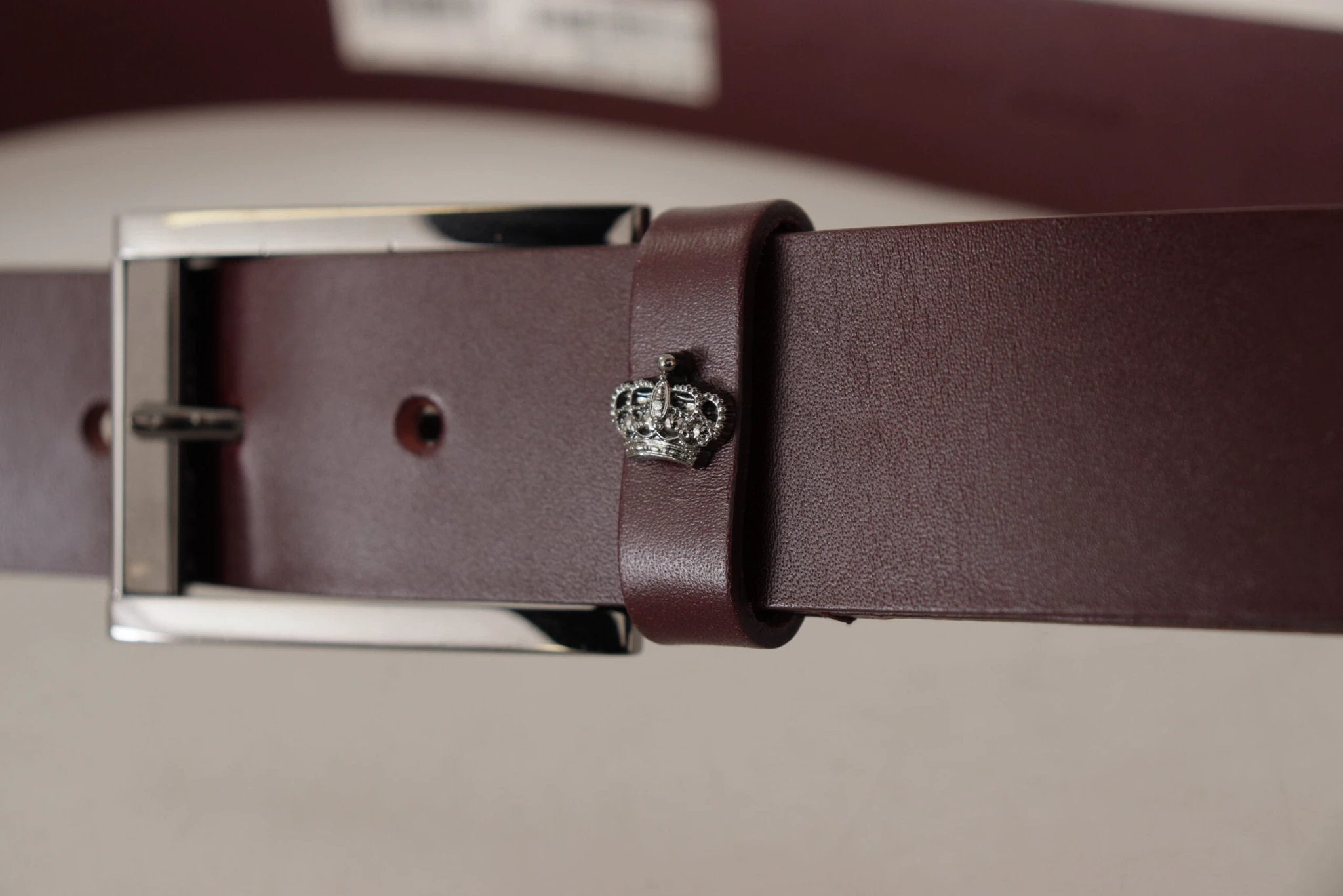 Dolce & Gabbana Brown Leather Silver Metal Crown Buckle Belt by Dolce & Gabbana