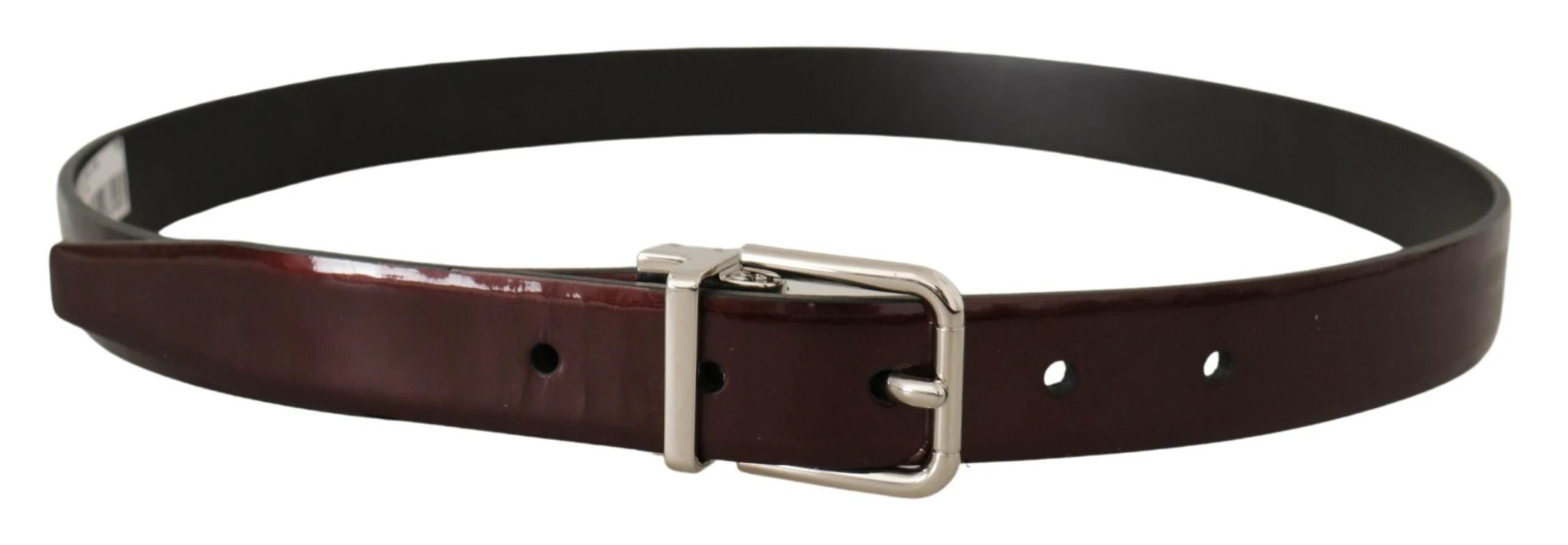 Dolce & Gabbana Brown Patent Leather Silver Metal Buckle Belt by Dolce & Gabbana