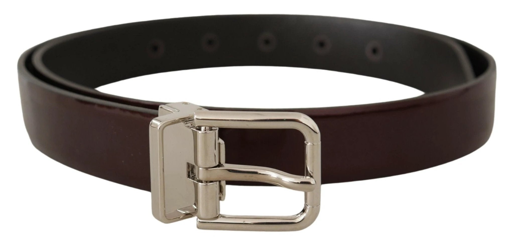 Dolce & Gabbana Brown Patent Leather Silver Metal Buckle Belt by Dolce & Gabbana