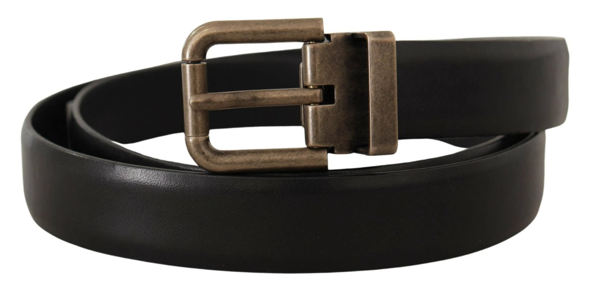 Dolce & Gabbana Black Calf Leather Brushed Brass Box Buckle Belt by Dolce & Gabbana