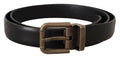 Dolce & Gabbana Black Calf Leather Brushed Brass Box Buckle Belt by Dolce & Gabbana