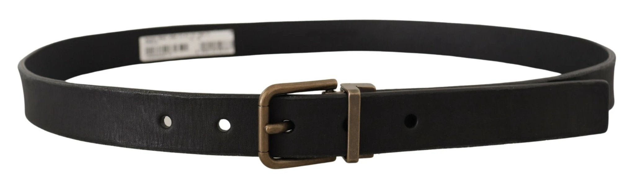 Dolce & Gabbana Black Leather Brass Metal Grain Buckle Classic Belt by Dolce & Gabbana