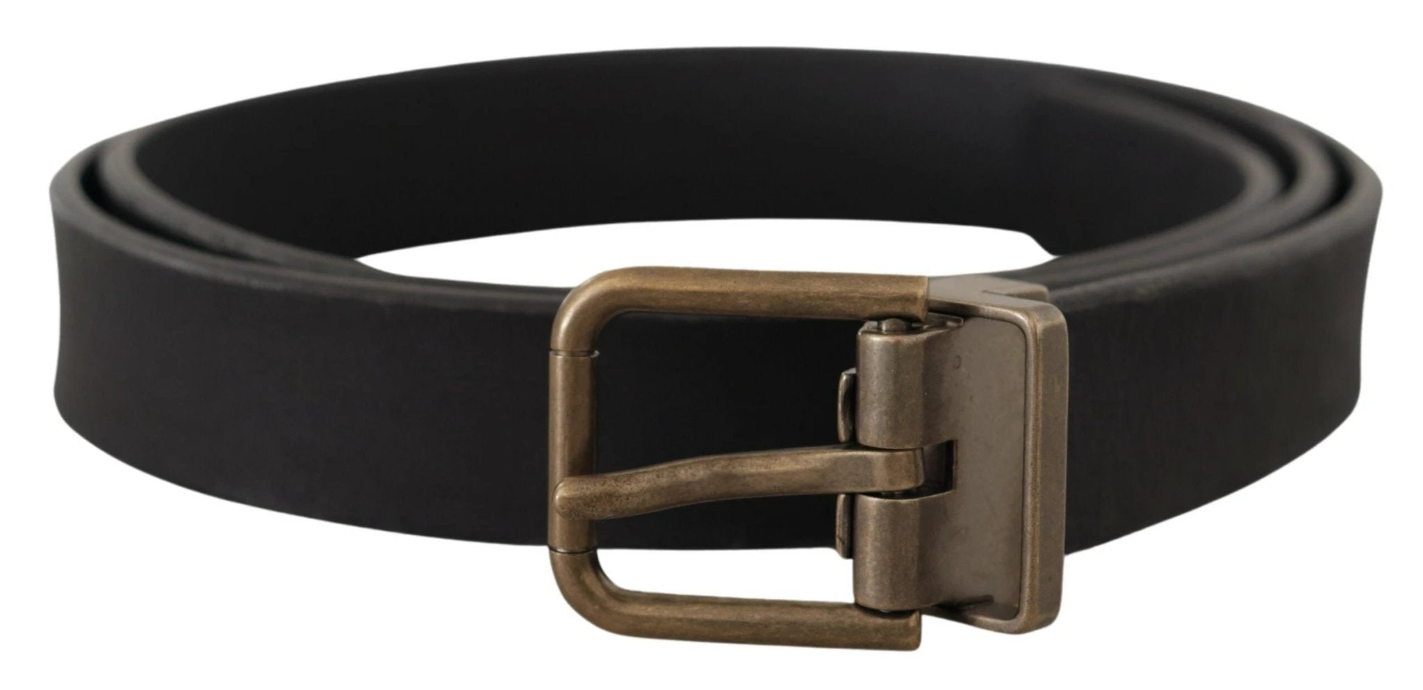 Dolce & Gabbana Black Leather Brass Metal Grain Buckle Classic Belt by Dolce & Gabbana