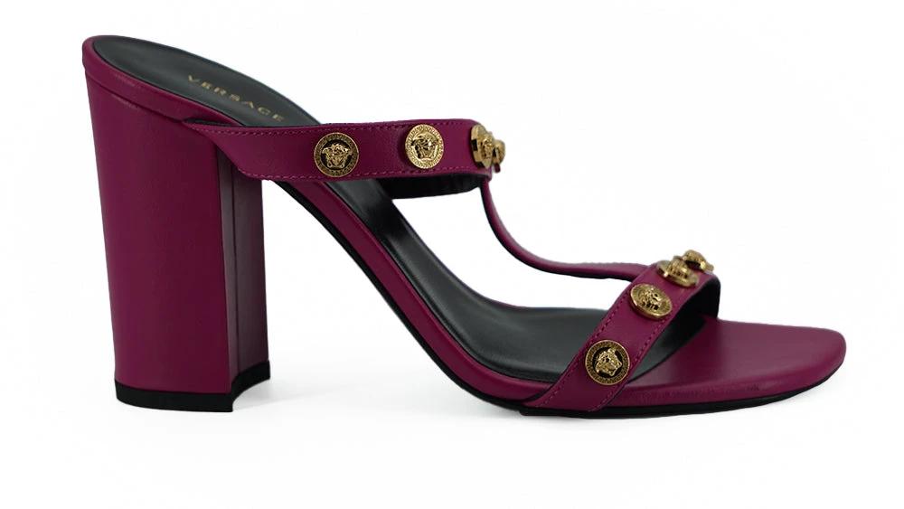 Versace Purple Calf Leather High Heel Sandals by Versace