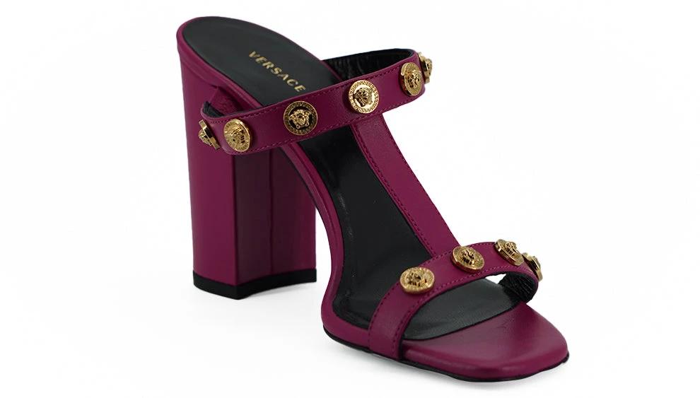 Versace Purple Calf Leather High Heel Sandals by Versace