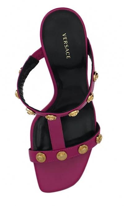 Versace Purple Calf Leather High Heel Sandals by Versace