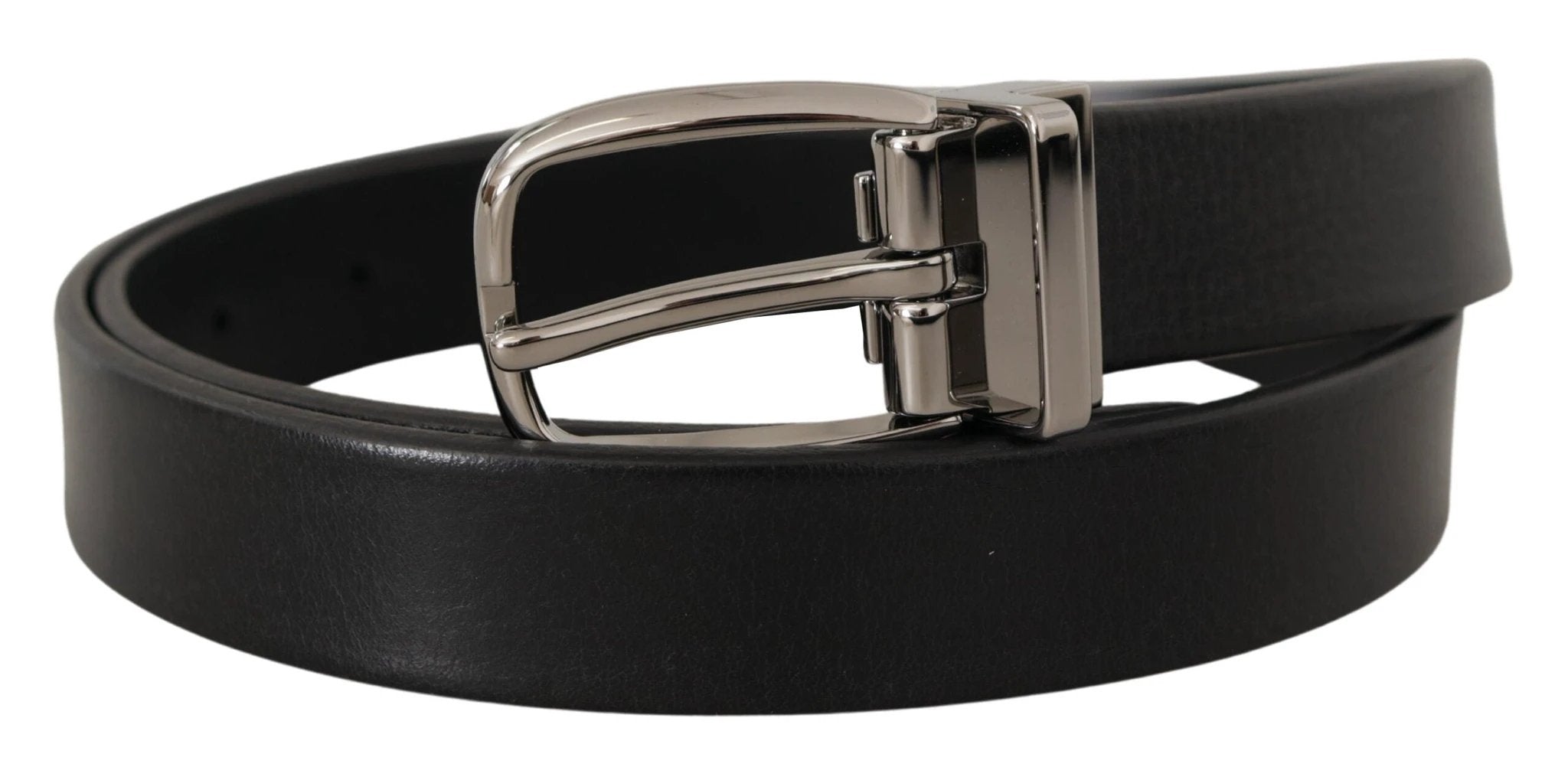 Dolce & Gabbana Black Leather Silver Chrome Metal Logo Buckle Belt by Dolce & Gabbana