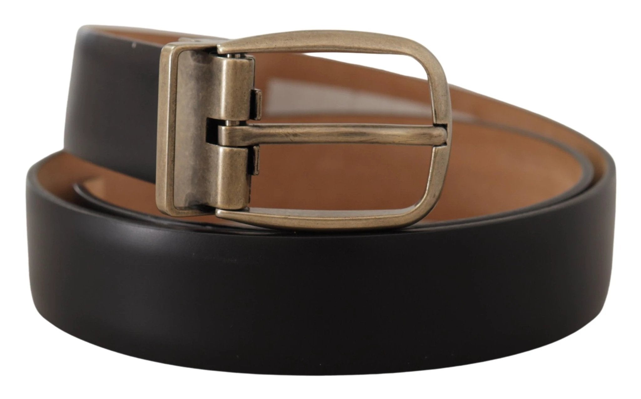 Dolce & Gabbana Black Brown Backend Leather Vintage Metal Buckle Belt by Dolce & Gabbana