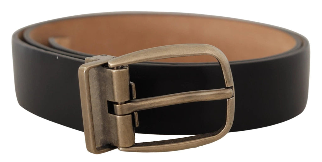 Dolce & Gabbana Black Brown Backend Leather Vintage Metal Buckle Belt by Dolce & Gabbana