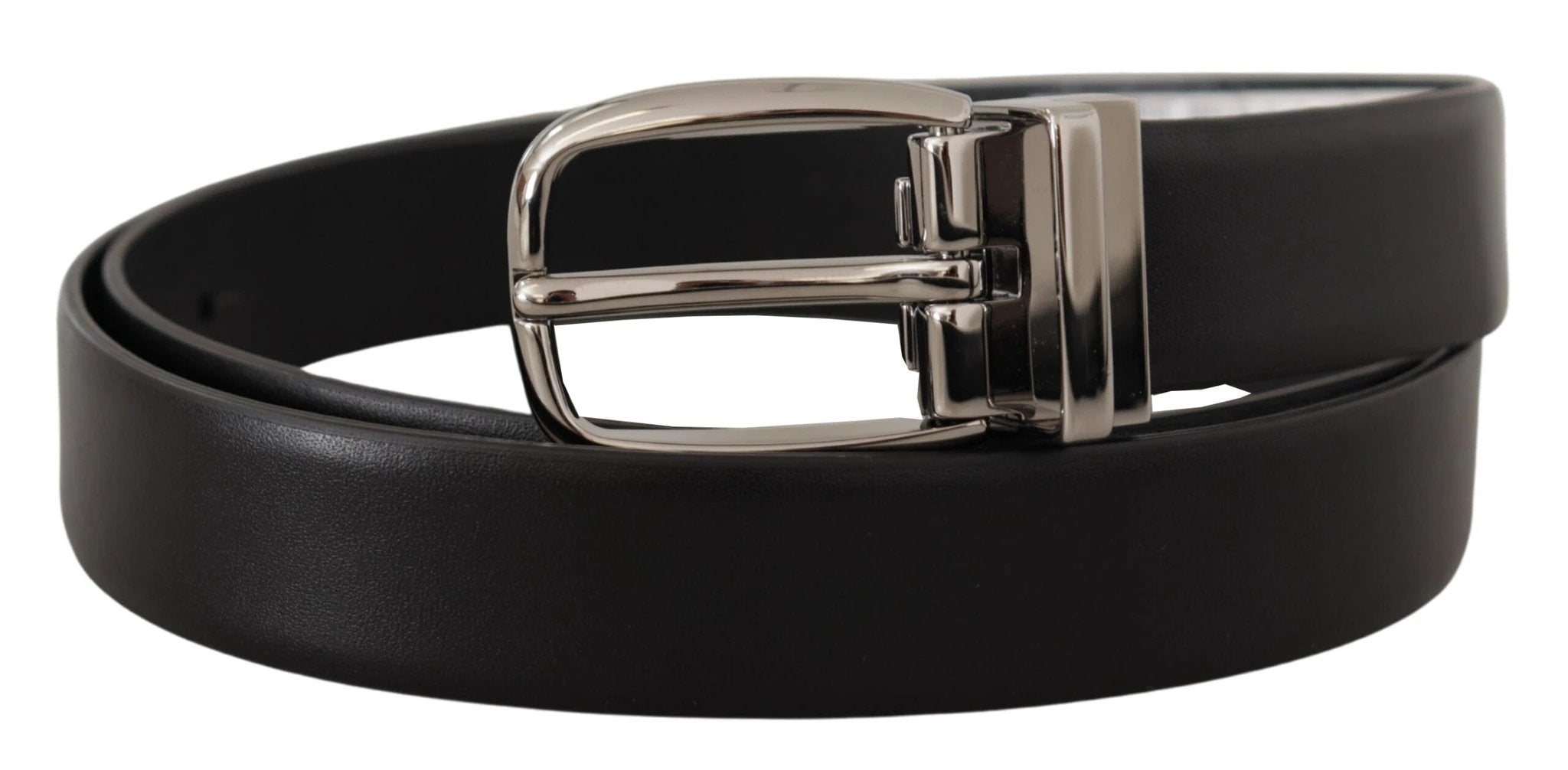 Dolce & Gabbana Black Leather Silver Metal Chrome Logo Buckle Belt by Dolce & Gabbana