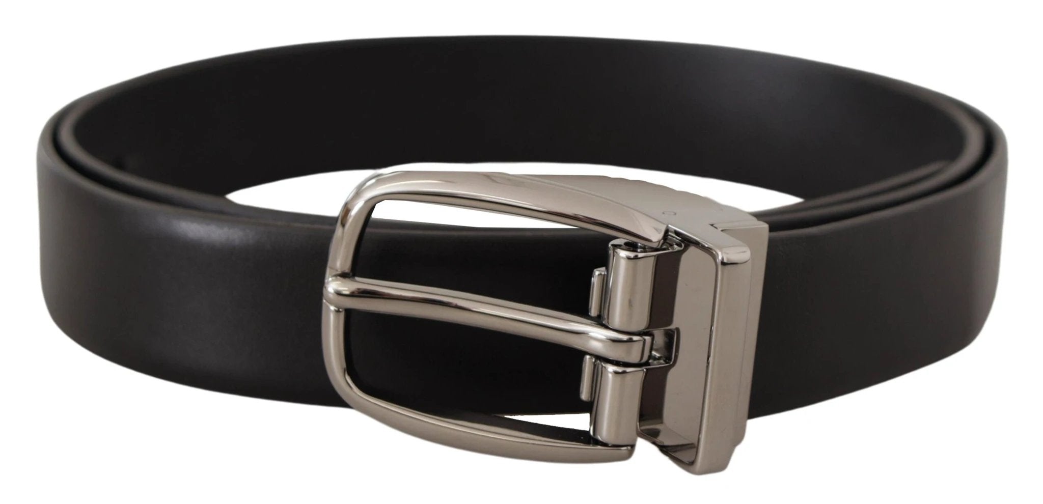 Dolce & Gabbana Black Leather Silver Metal Chrome Logo Buckle Belt by Dolce & Gabbana