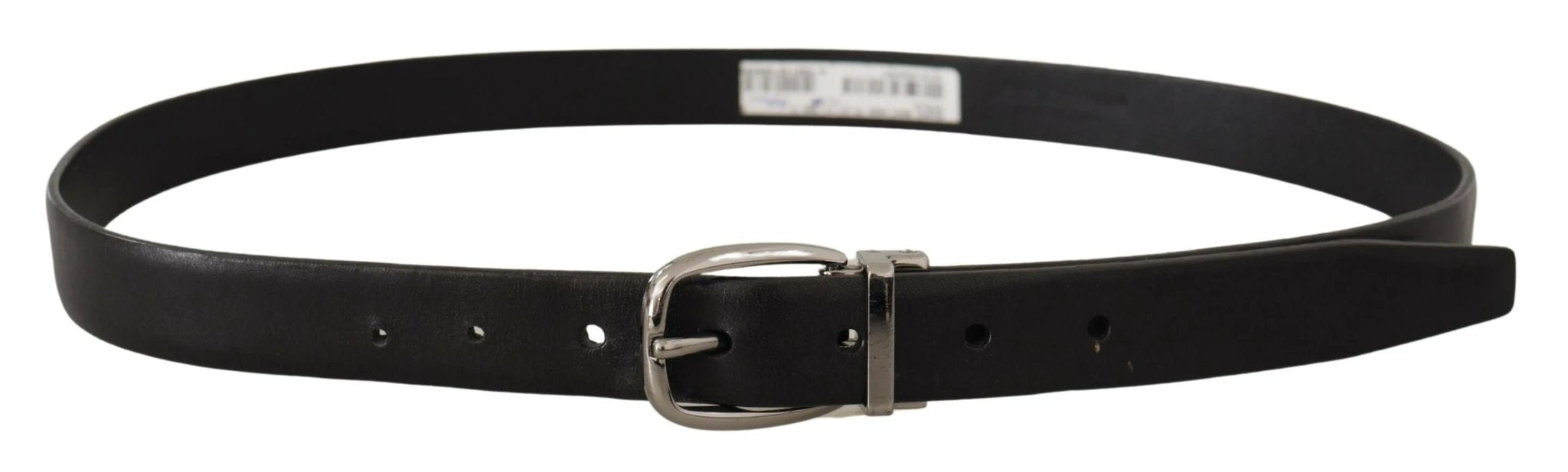 Dolce & Gabbana Black Leather Chrome Logo Metal Buckle Belt by Dolce & Gabbana