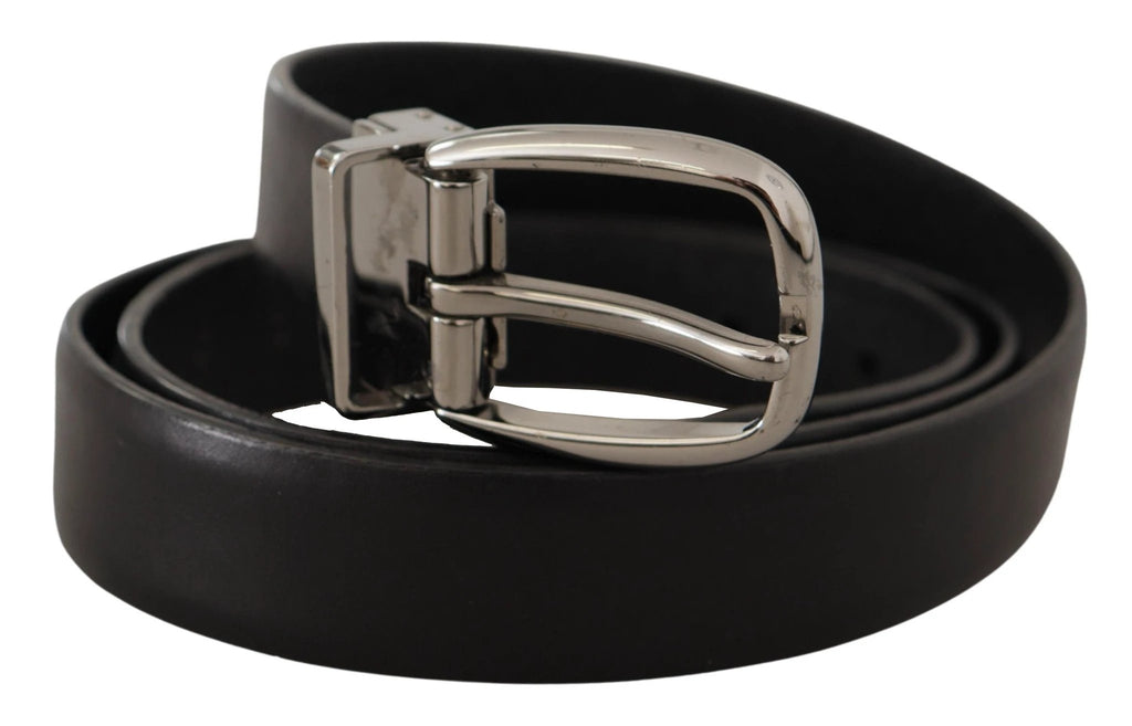 Dolce & Gabbana Black Leather Chrome Logo Metal Buckle Belt by Dolce & Gabbana
