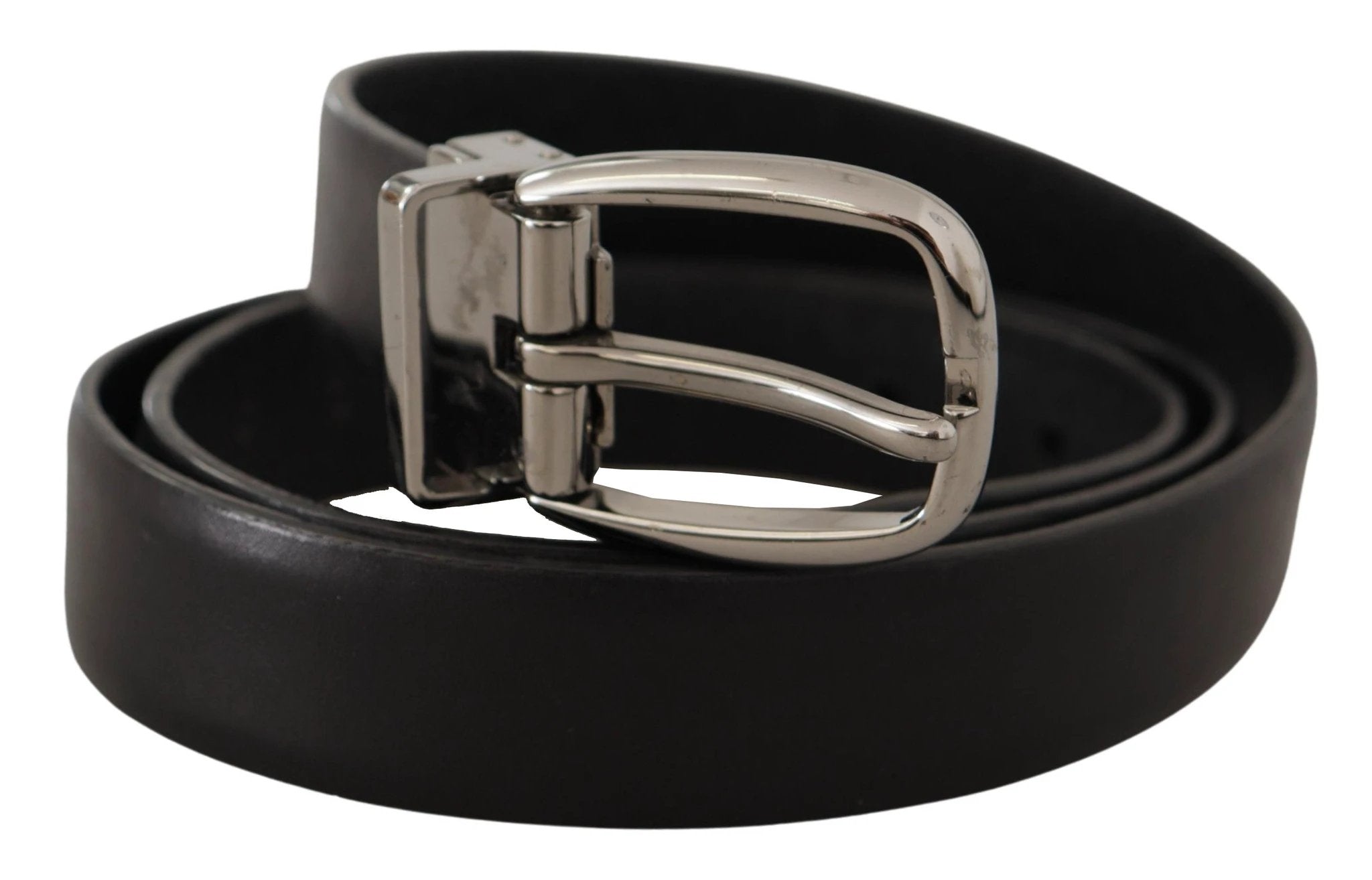 Dolce & Gabbana Black Leather Chrome Logo Metal Buckle Belt by Dolce & Gabbana