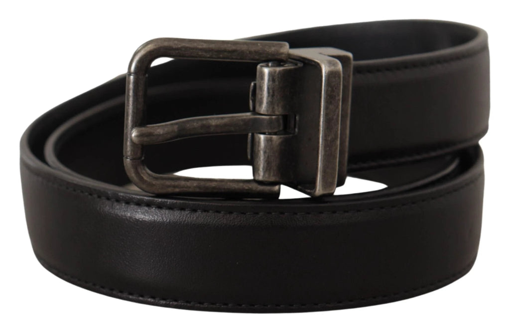 Dolce & Gabbana Black Calf Leather Logo Metal Buckle Belt by Dolce & Gabbana