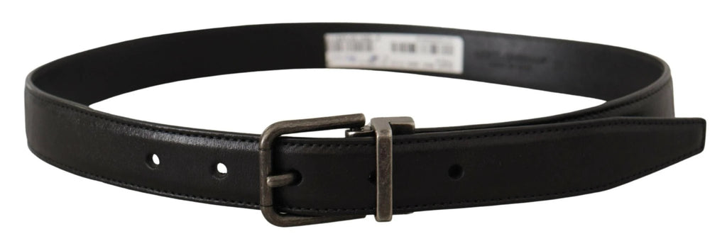 Dolce & Gabbana Black Calf Leather Logo Metal Buckle Belt by Dolce & Gabbana