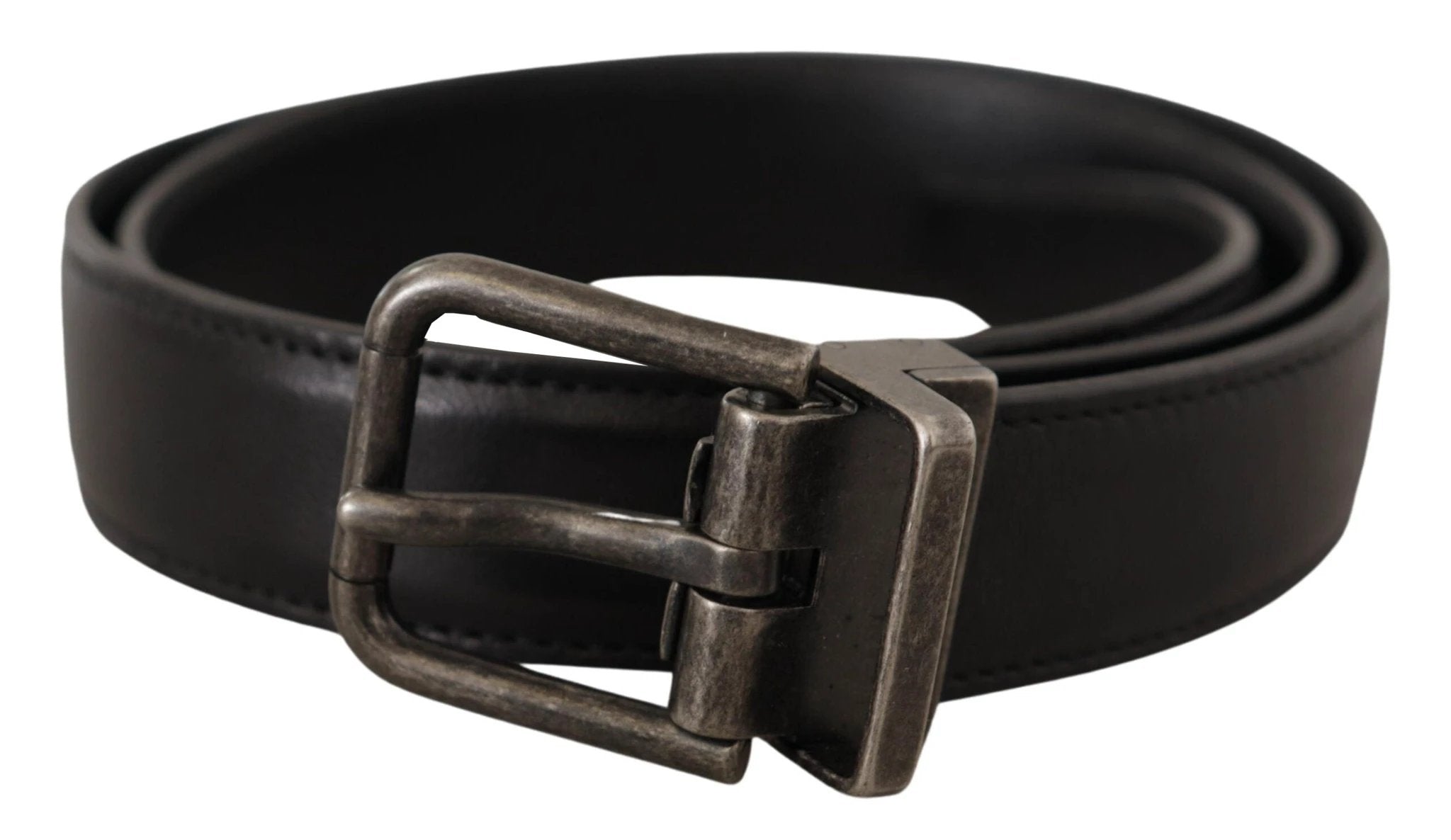 Dolce & Gabbana Black Calf Leather Logo Metal Buckle Belt by Dolce & Gabbana