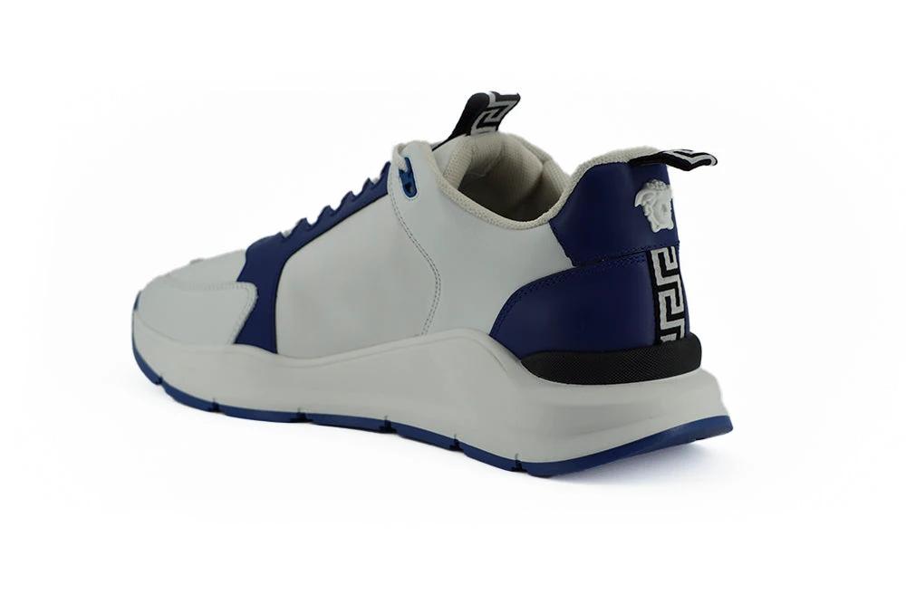 Versace Blue and White Calf Leather Sneakers by Versace