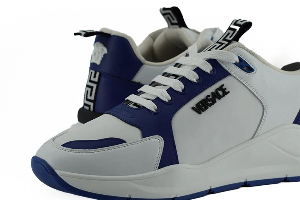 Versace Blue and White Calf Leather Sneakers by Versace