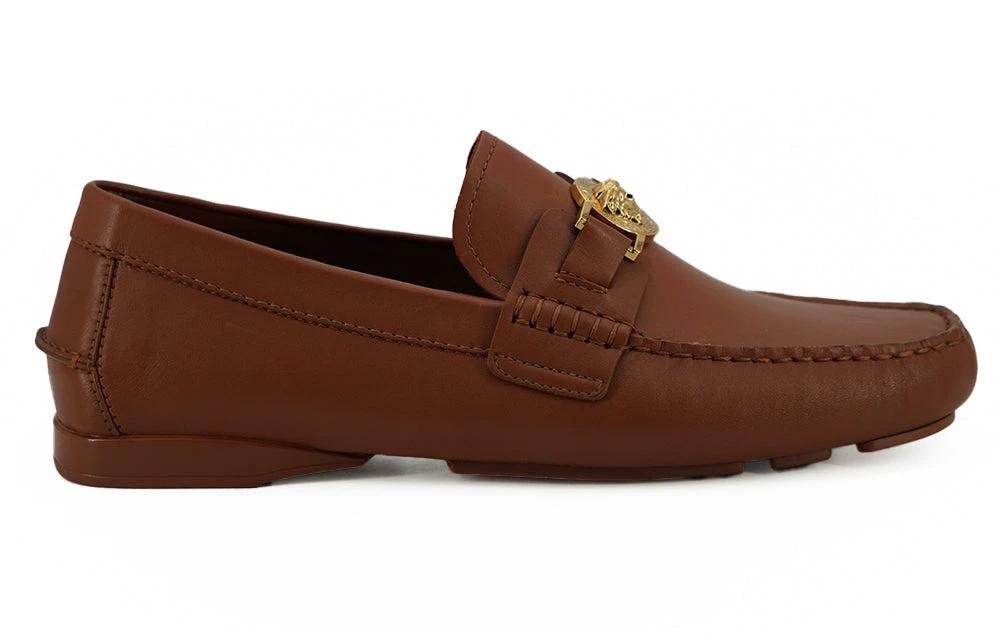 Versace Natural Brown Calf Leather Loafers Shoes by Versace