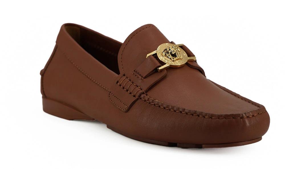 Versace Natural Brown Calf Leather Loafers Shoes by Versace