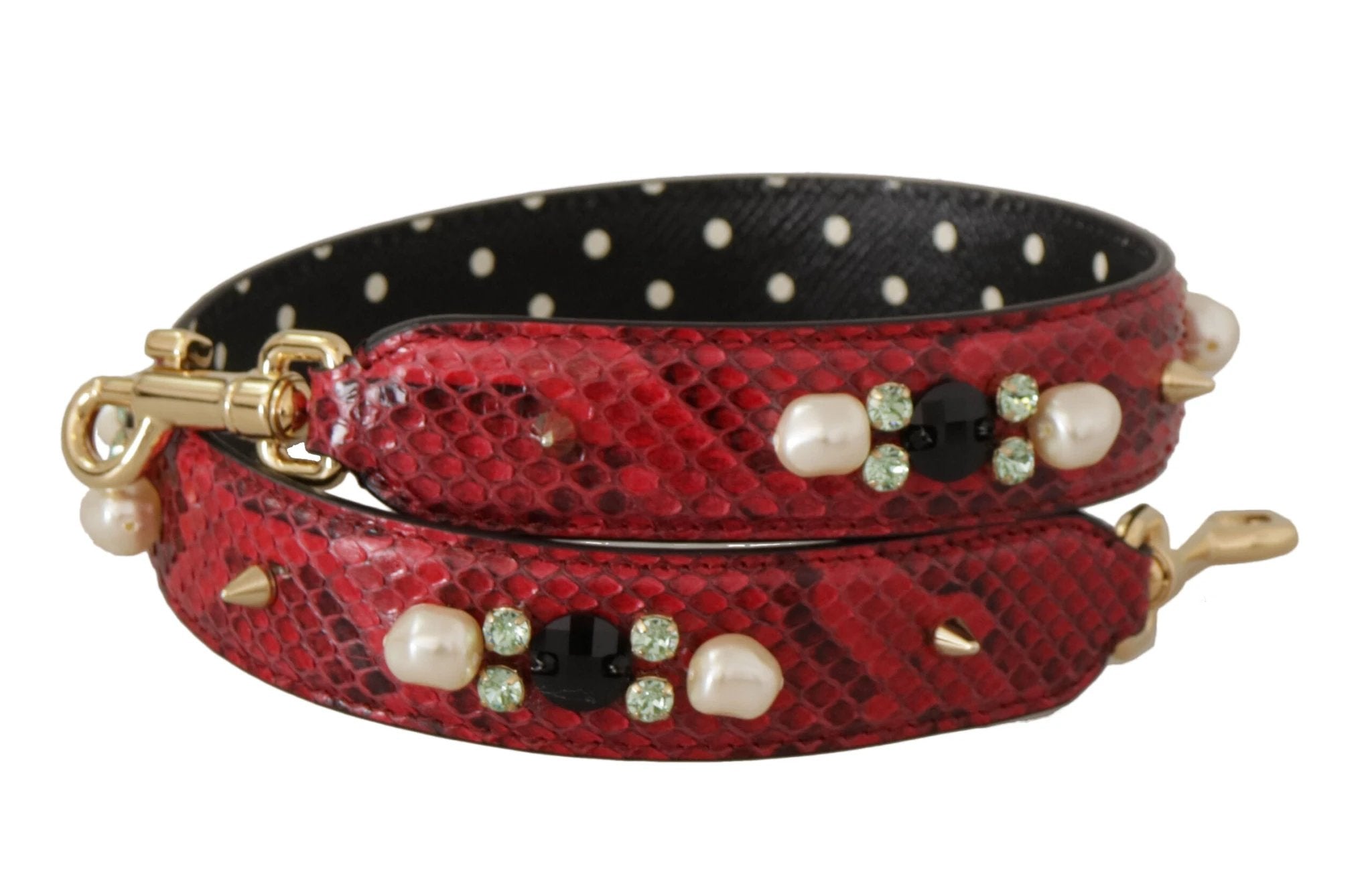 Dolce & Gabbana Red Exotic Leather Crystals Bag Shoulder Strap by Dolce & Gabbana