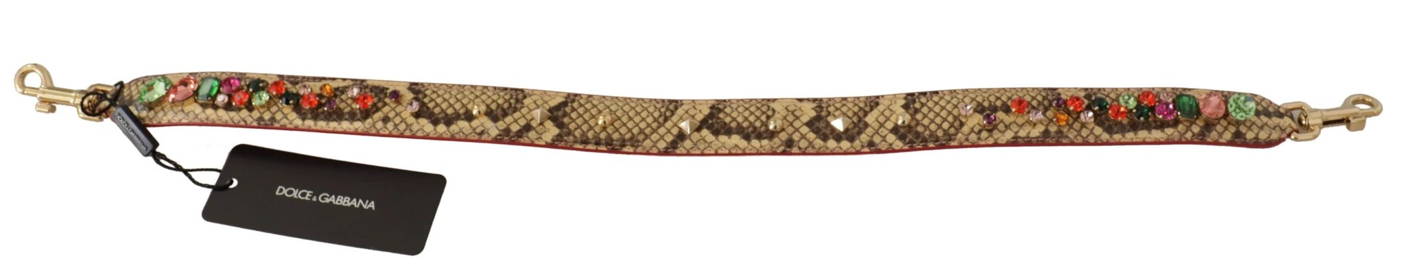 Dolce & Gabbana Beige Exotic Leather Crystals Shoulder Strap by Dolce & Gabbana