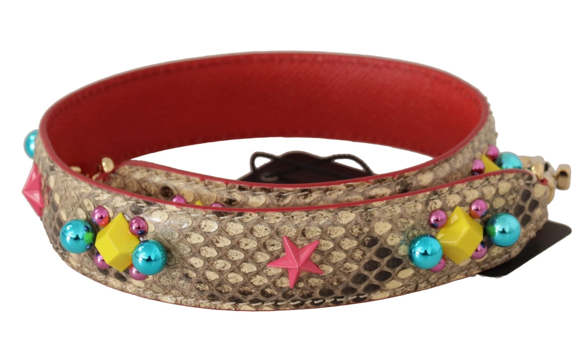 Dolce & Gabbana Beige Python Leather Crystals Shoulder Strap by Dolce & Gabbana