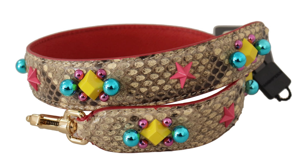 Dolce & Gabbana Beige Python Leather Crystals Shoulder Strap by Dolce & Gabbana