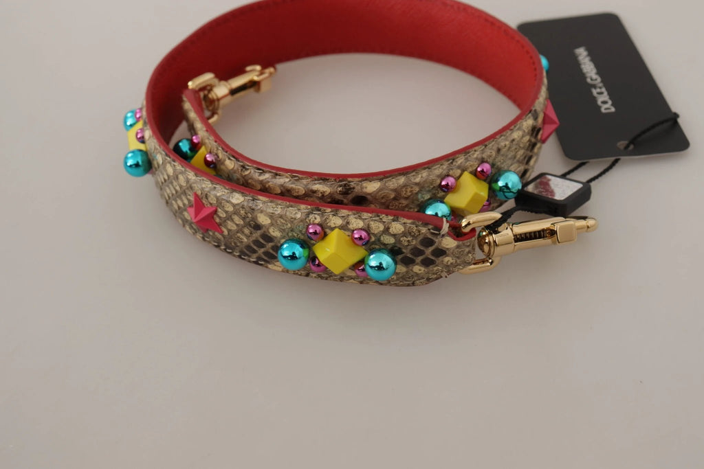 Dolce & Gabbana Beige Python Leather Crystals Shoulder Strap by Dolce & Gabbana