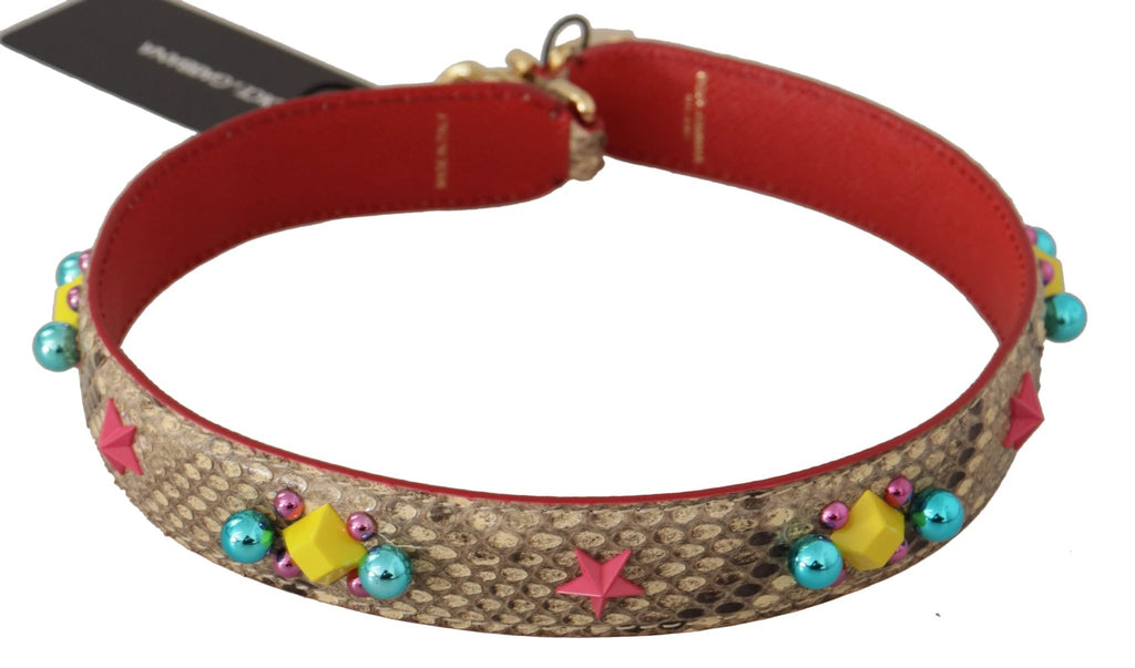 Dolce & Gabbana Beige Python Leather Crystals Shoulder Strap by Dolce & Gabbana