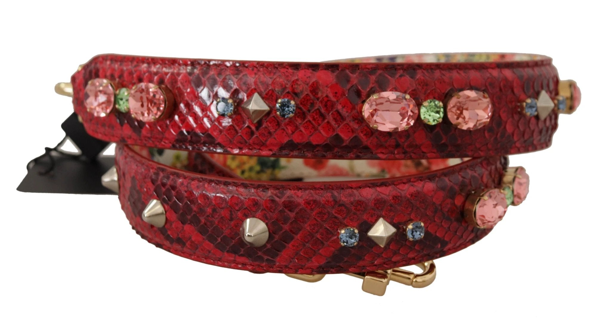 Dolce & Gabbana Red Exotic Leather Crystals Reversible Shoulder Strap by Dolce & Gabbana