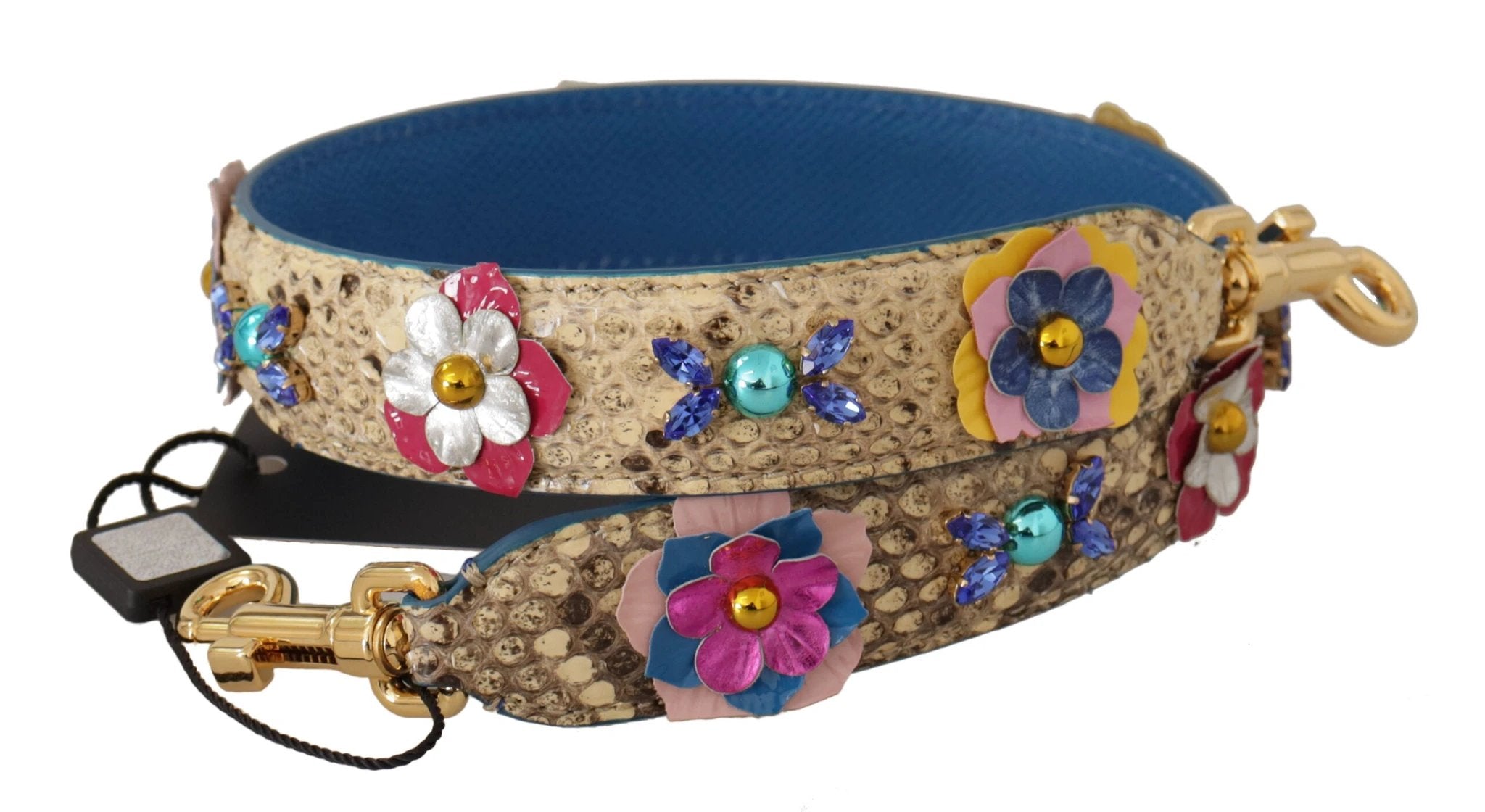 Dolce & Gabbana Beige Python Leather Floral Studded Shoulder Strap by Dolce & Gabbana